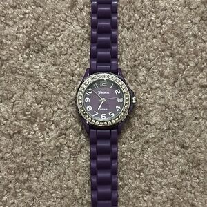 Geneva Platinum women’s vintage purple/silver crystal adjustable rubber‎ watch